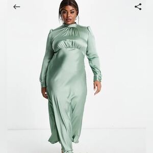 Asos Curve high neck maxi tea dress in forest Green